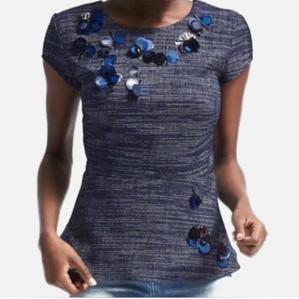 Banana Republic Navy Blue Embellished Peplum Top